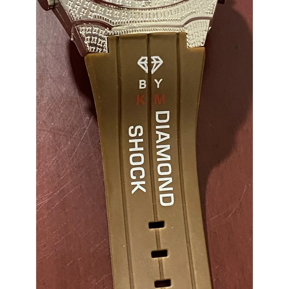 King Master Men's Digital Brown Diamond Shock Watch KM528 Chron Date New Battery